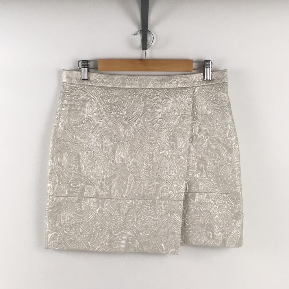 J.Crew origami skirt thick metallic white paisley!